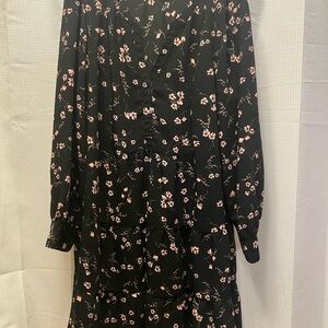 Time and Tru Black Long Sleeve Floral Tiered Dress with Pink Blossoms